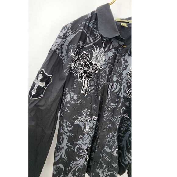 Y2K Victorious Affliction Style Cross Long Sleeve Button Up Jersey Shore 2X - Picture 3 of 8